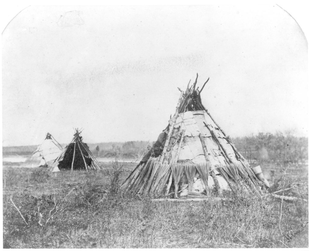 1858 Ojibway Birch bark tents, Red River.