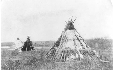 Ojibway Birch bark tents, Red River, 1858.