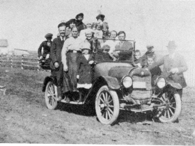 One of the first Maxwell cars in East Selkirk going to a picnic by the Red River – 1919