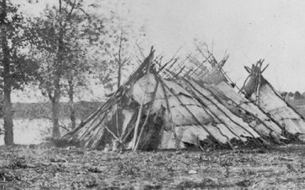 Ojibwa tents near middle Red River Settlement, 1858. Source Manitoba Archives
