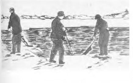 Sketch of Ice Cutters on Lake